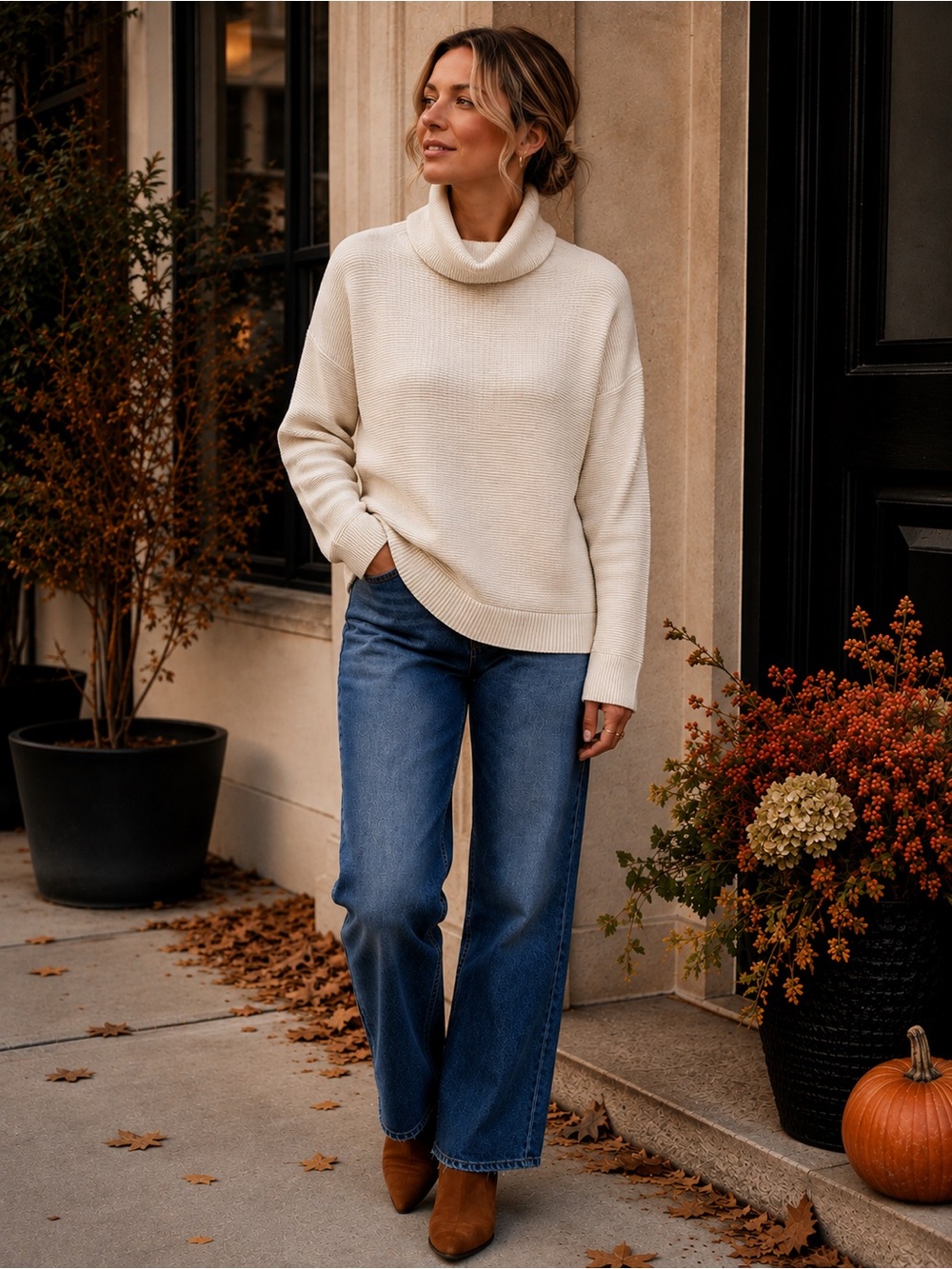 French Connection Ribbed Cowl Neck Tunic Sweater — Size Medium